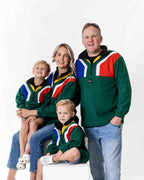Family wearing the Polar fleece SA flag Jerseys in colour green