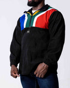 Man wearing a Polar fleece SA flag Jersey close up 