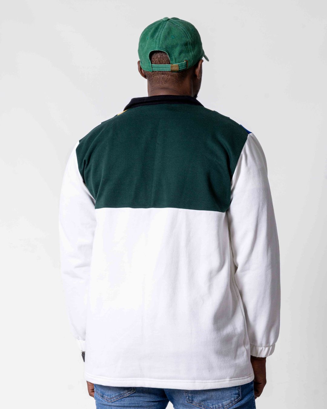 Male wearing the Premium cotton SA flag Jersey in colour cream