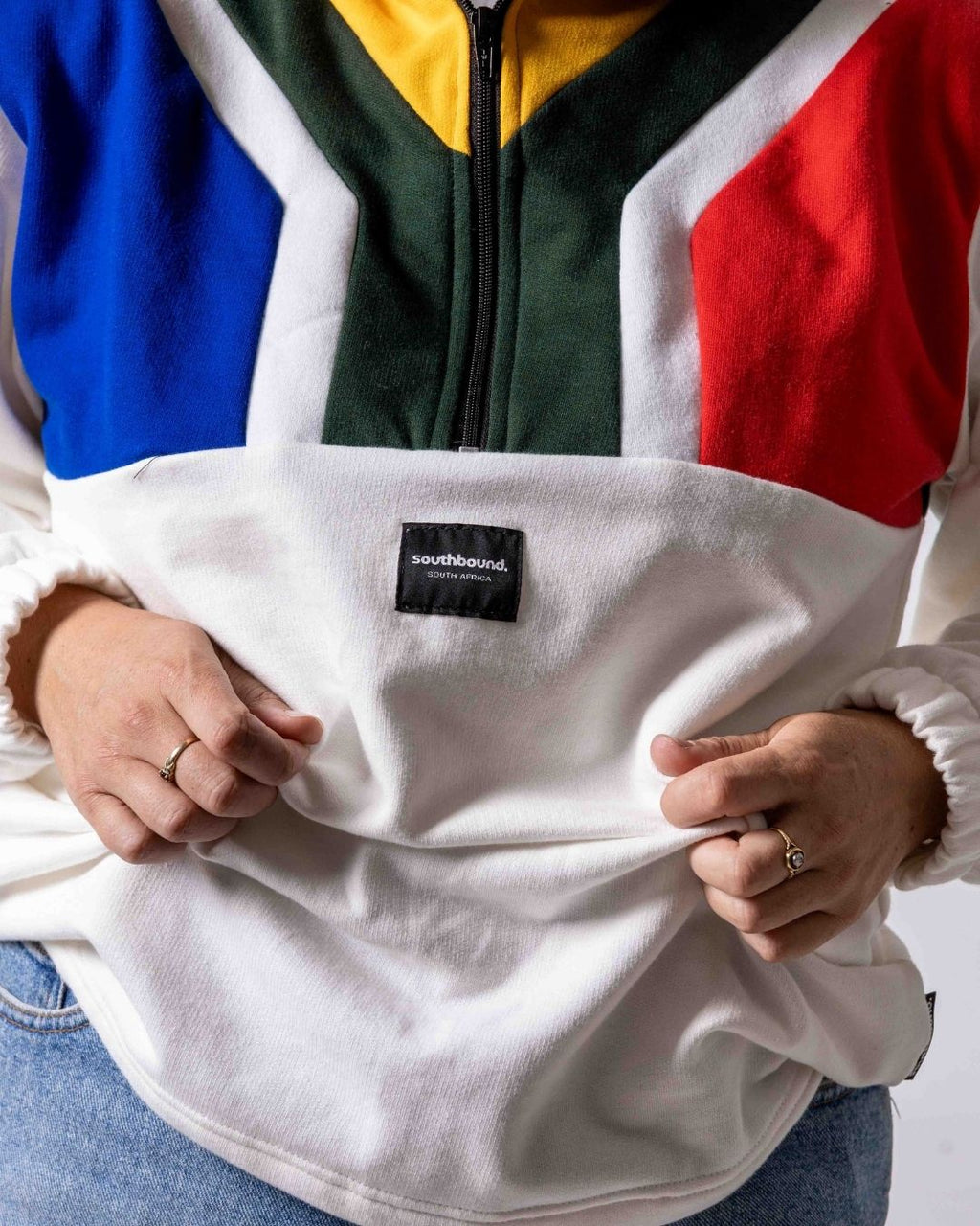 Premium cotton SA flag Jersey cream close up