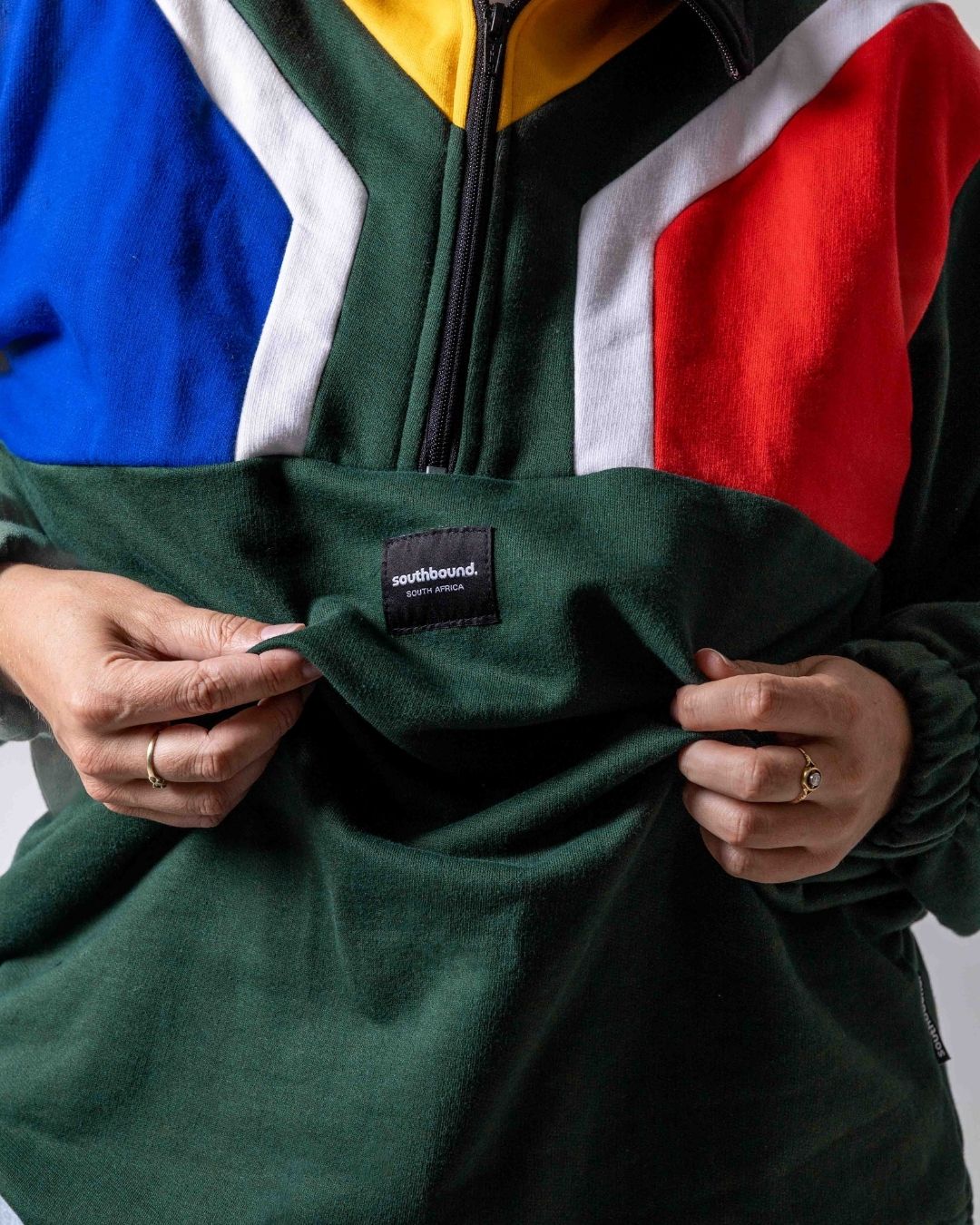 Close up of the Premium cotton SA flag Jersey green